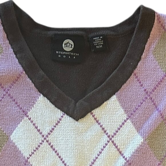 Stormtech Women’s M Argyle Sweater Vest Pink Brown Cotton Preppy Academia Golf - Picture 3 of 5